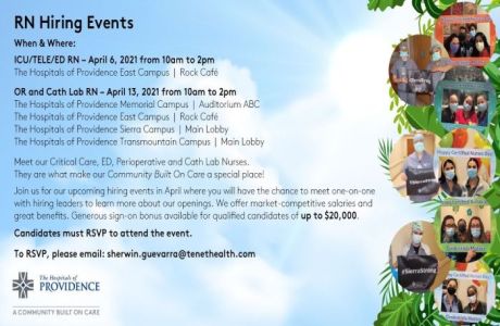 RN Operating Room and Cath Lab Hiring Event on 4/13 | The Hospitals of Providence, El Paso, Texas, United States