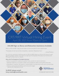 Respiratory Therapist (CRT/RRT) Virtual Hiring Event on 4/28 | The Hospitals of Providence