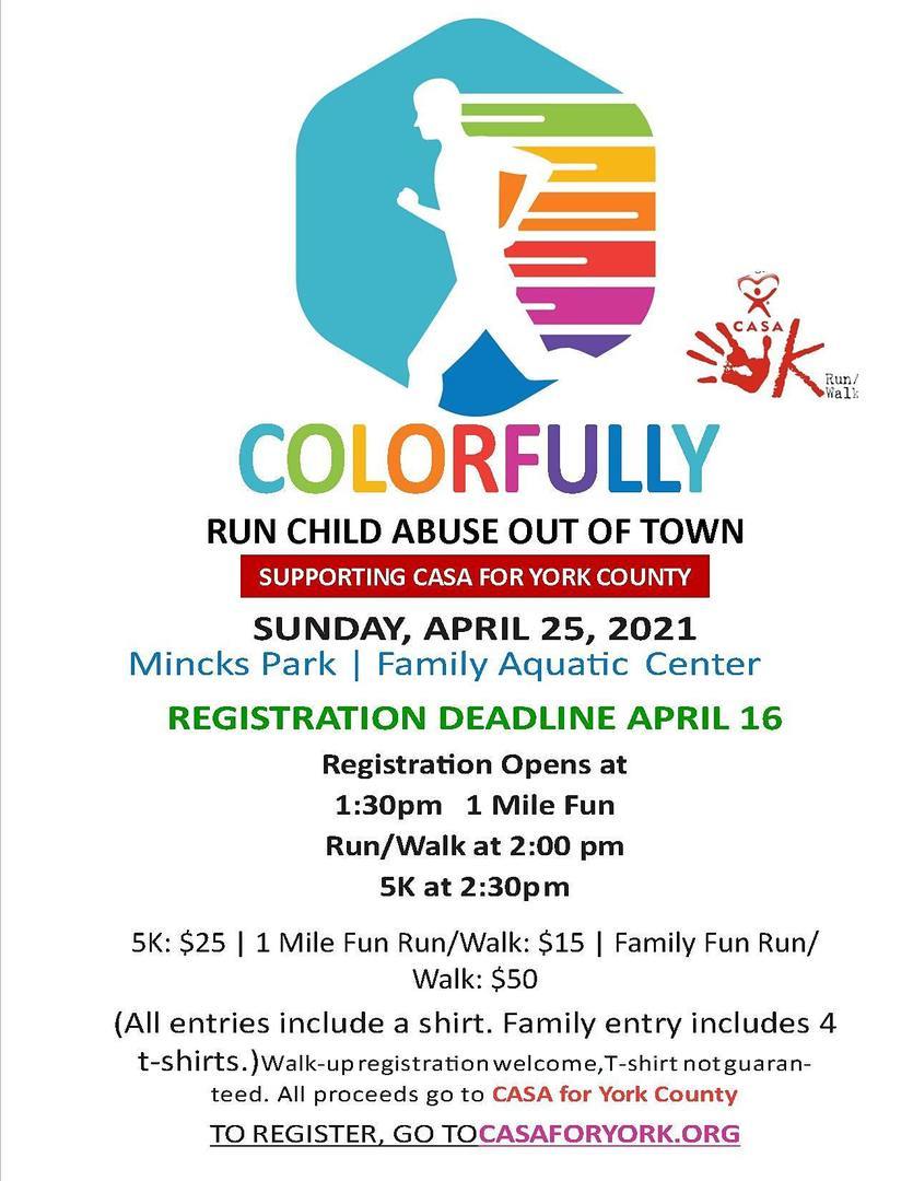 Colorfully Run Child Abuse Out of Town 5K Fun Run/Walk, York, Nebraska, United States