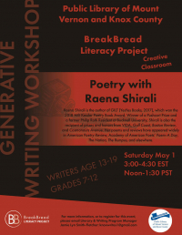 Teen Writing Program Generative Workshop: Repetition, Reticence, and Obsession with Raena Shirali
