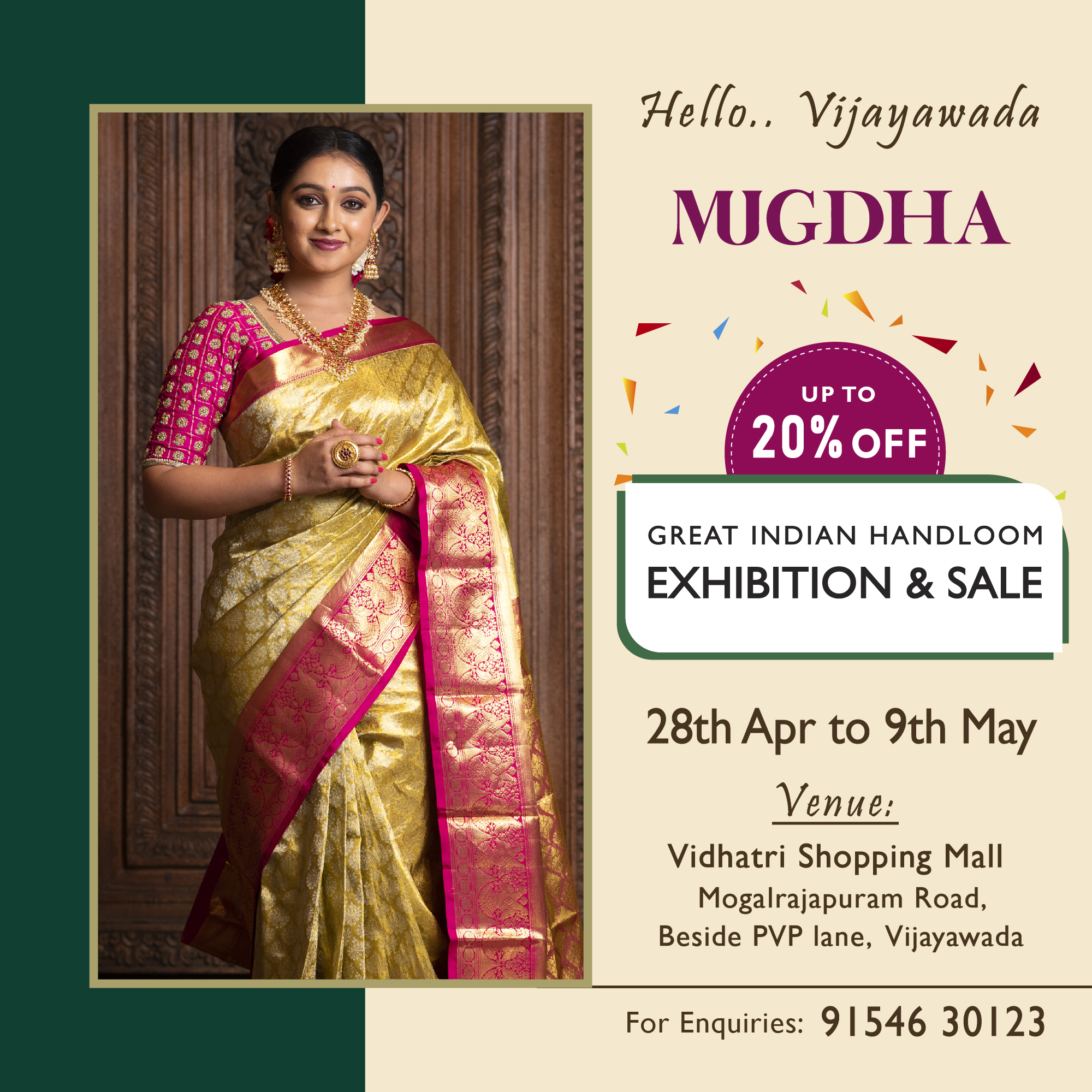 The Great Indian Handloom Exhibition & Sale From Mugdha is back at Vijayawada, Vizianagaram, Andhra Pradesh, India