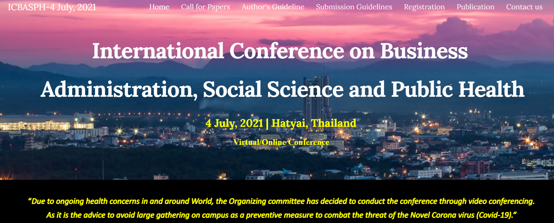 International Conference on Business Administration, Social Science and Public Health, Hatyai, Thailand, Thailand