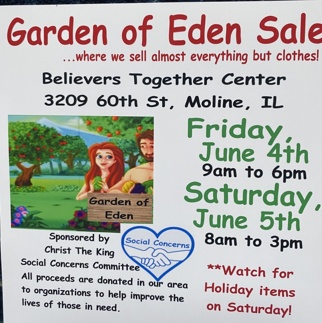 Christ The King Catholic Church Garden of Eden Sale, 3209 60th Street, Moline, June 4th and June 5th, Moline, Illinois, United States