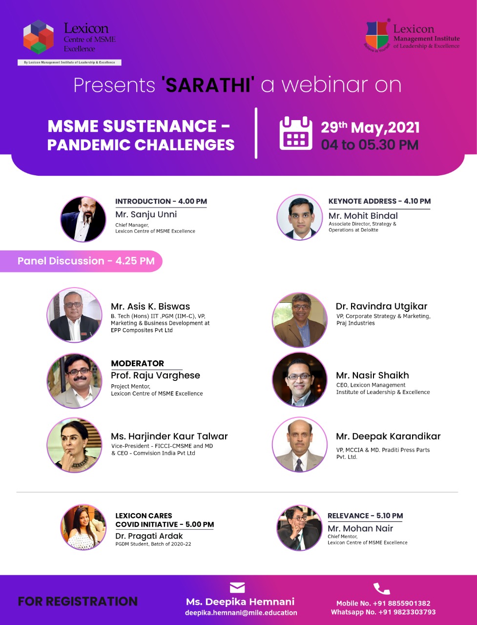 Lexicon Centre of MSME Excellence is hosting Free Webinar: MSME Sustenance - Pandemic Challenges., Pune, Maharashtra, India