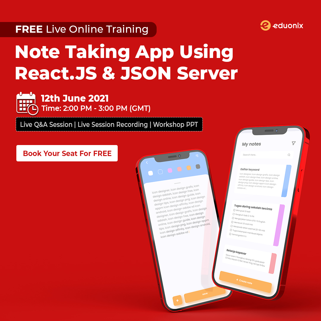 Free Live Online Training-Note Taking App Using React.JS & JSON Server., Mumbai, Maharashtra, India