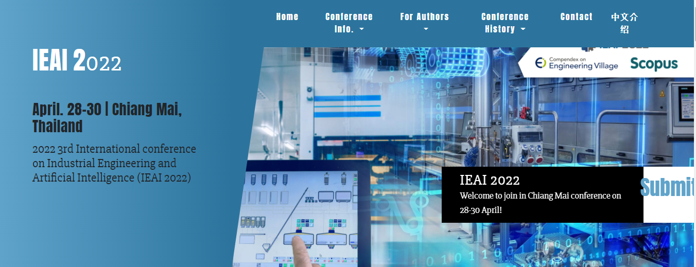 2022 3rd International Conference on Industrial Engineering and Artificial Intelligence (IEAI 2022), Chiang Mai, Thailand