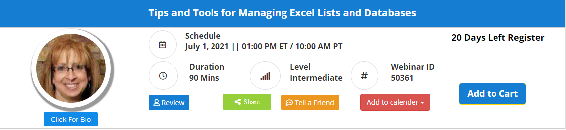 Tips and Tools for Managing Excel Lists and Databases, Leawood, Kansas, United States