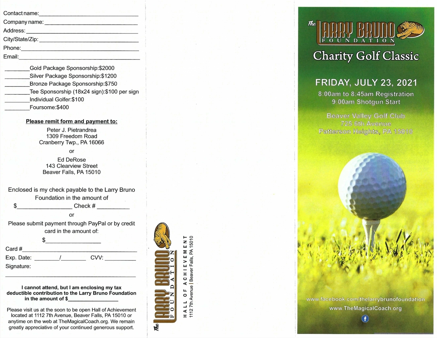 Larry Bruno Charity Golf Classic to be held on Friday, July 23rd with a shotgun start at 9:00 a.m., Patterson Heights, Pennsylvania, United States