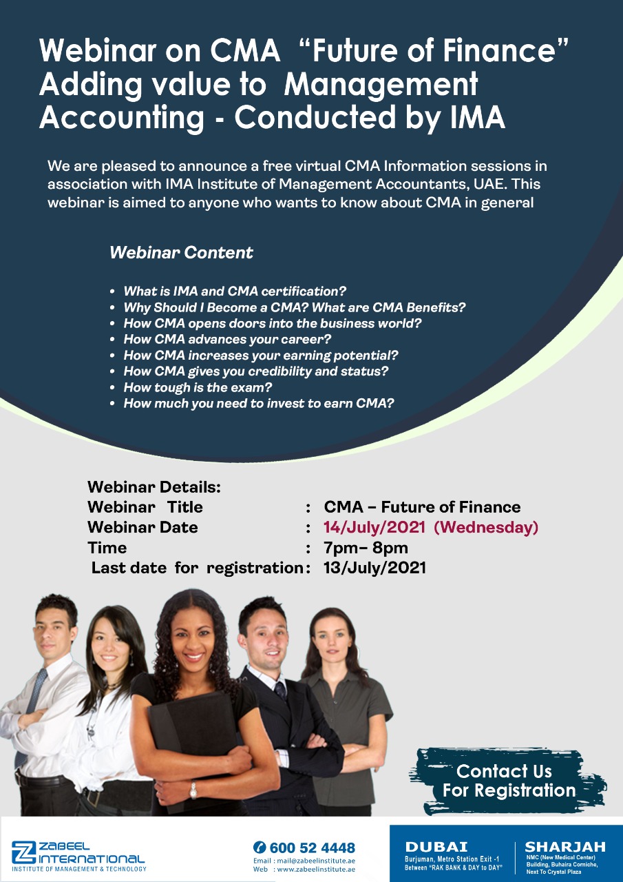 Free Webinar on CMA – Future of Finance Adding Value to Management Accounting- Conducted by IMA, Dubai, United Arab Emirates