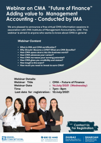 Free Webinar on CMA – Future of Finance Adding Value to Management Accounting- Conducted by IMA