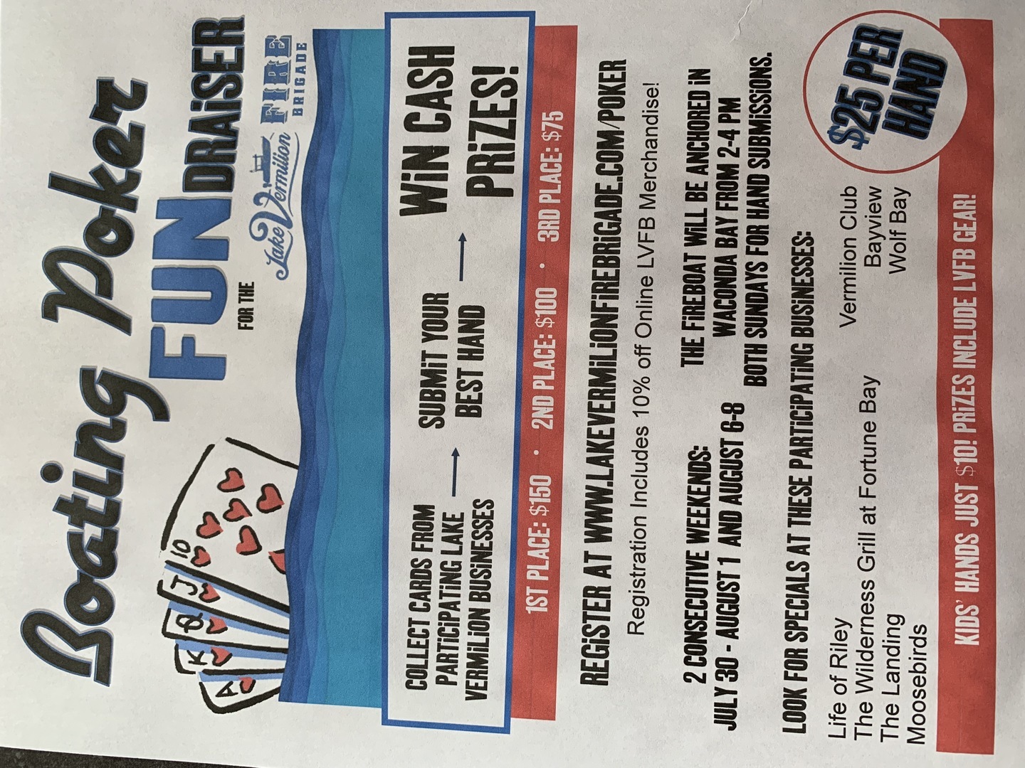 Lake Vermilion Poker Fundraiser-First Two Weekends in August, Cook, Minnesota, United States