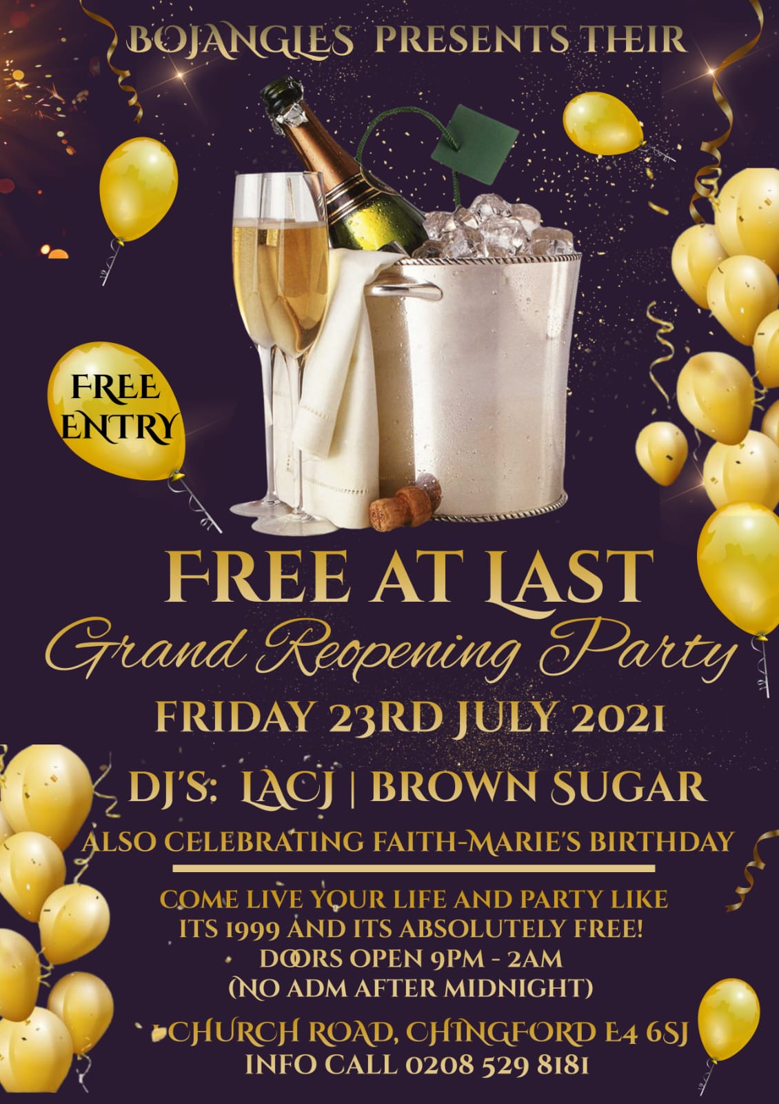 Bojangles invites you to their Grand Reopening Party – Free at Last!, Chingford, London, United Kingdom