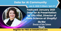 Featured January 2021 Data for AI Presentation by Ella Hilal, Director of Data Science at Shopify!
