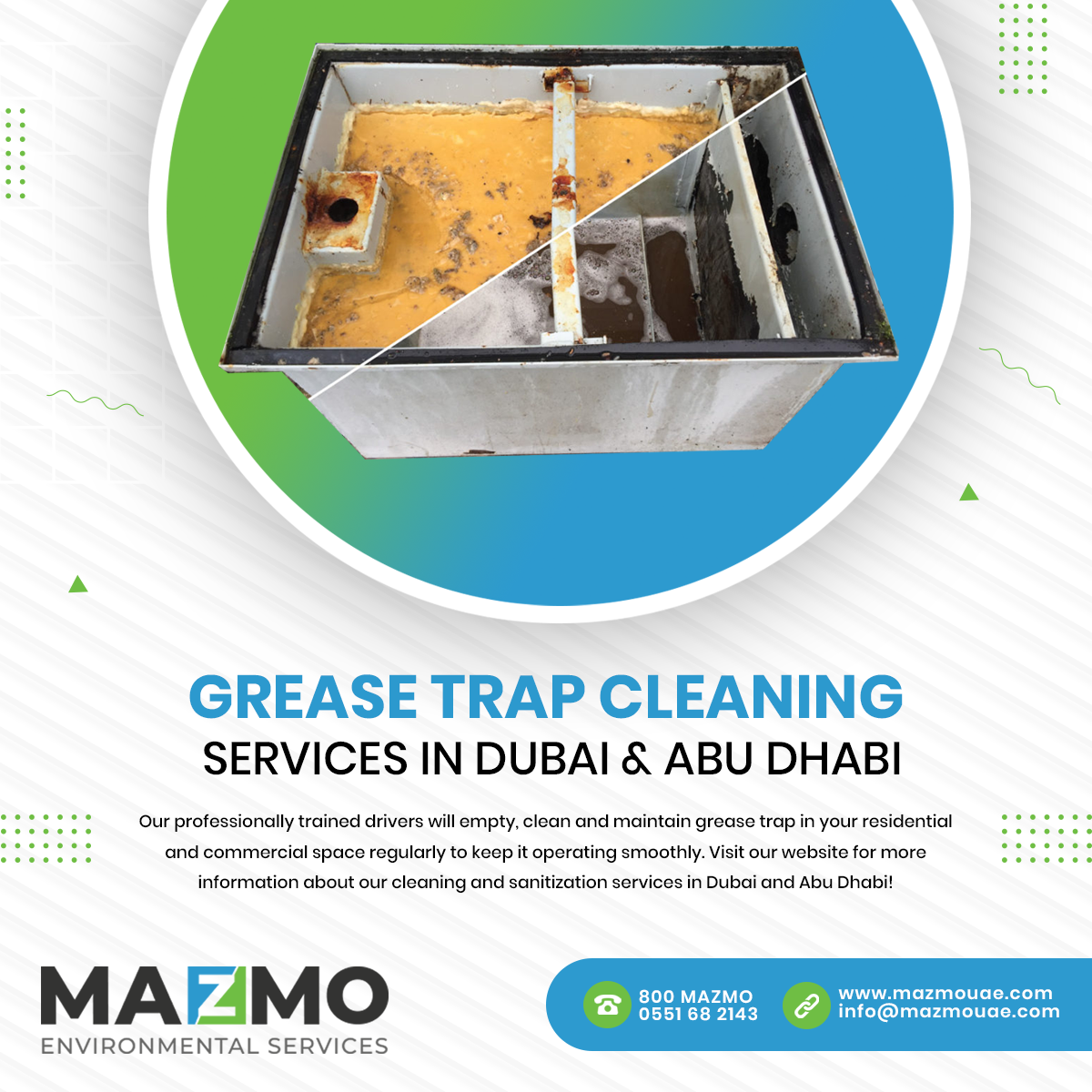 Grease Trap Cleaning Services in Dubai and Abu Dhabi | Mazmo Environmental Services, Dubai, United Arab Emirates