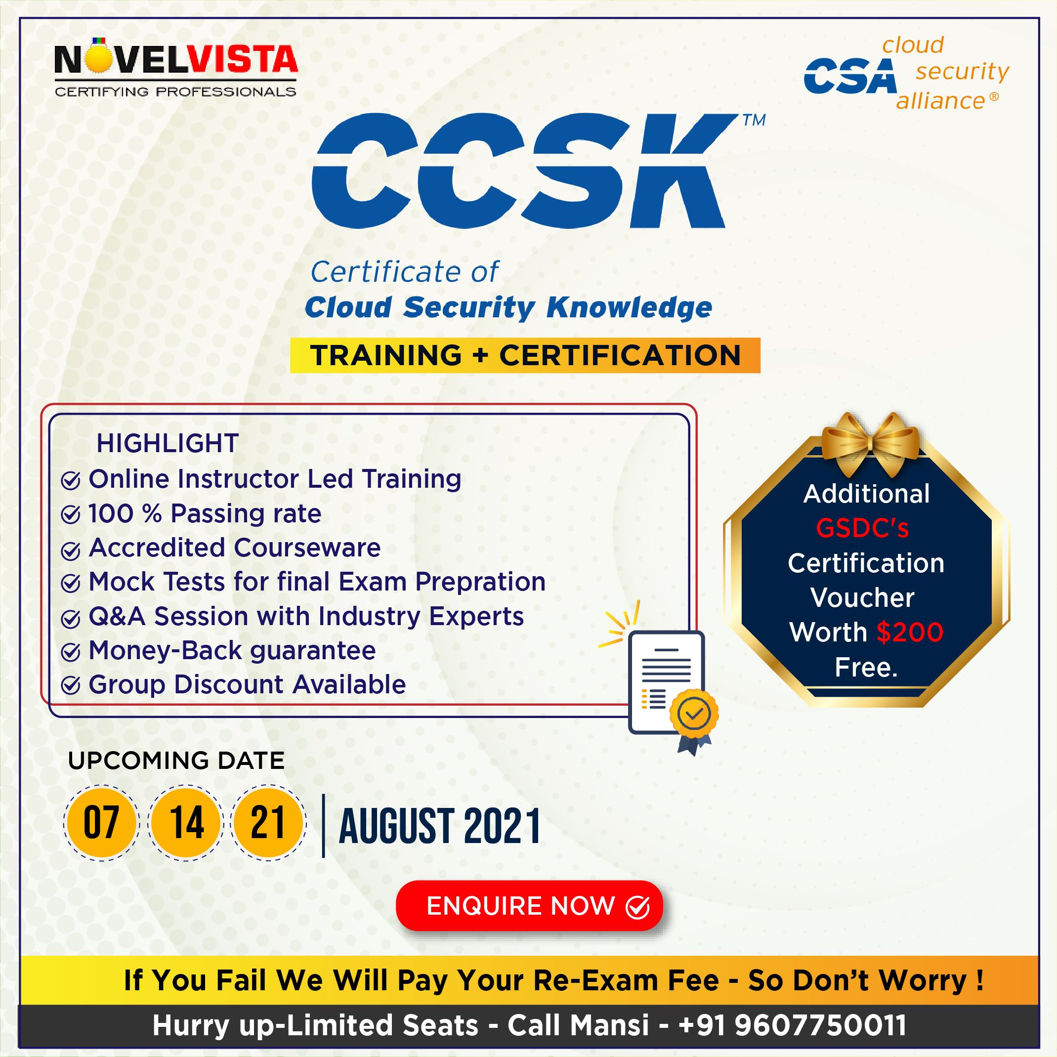 Join Our Certificate of Cloud Security Knowledge(CCSK) Training and Certification Program., Pune, Maharashtra, India