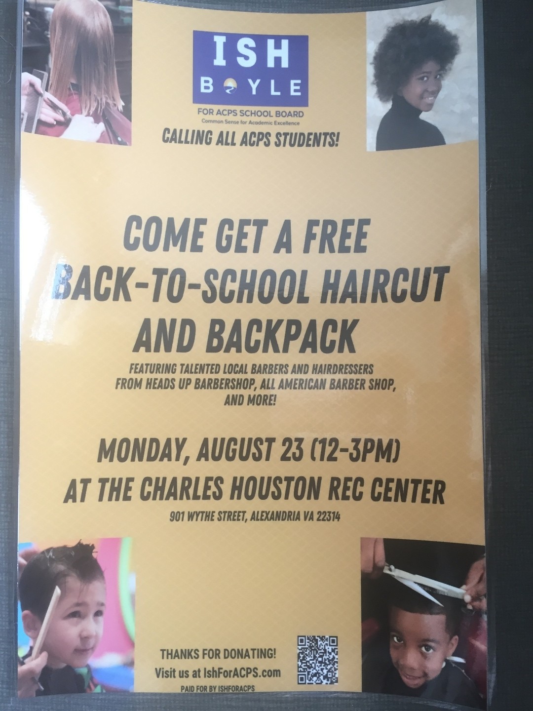Ish Boyle's Back to School haircuts and Backpacks, Alexandria, Virginia, United States