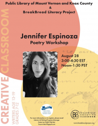 Teen Writing Program Creative Writing Workshop: Poetry with J Jennifer Espinoza