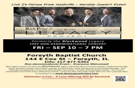 Free Concert with Nashville-based Quartet, New Legacy, at Forsyth Baptist CHurch, Forsyth, Illinois, United States