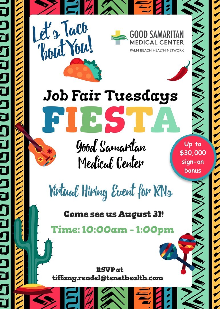 RN Virtual Hiring Event – Taco 'Bout You! Tuesday – on 8/31 | Good Samaritan Medical Center, Online Event