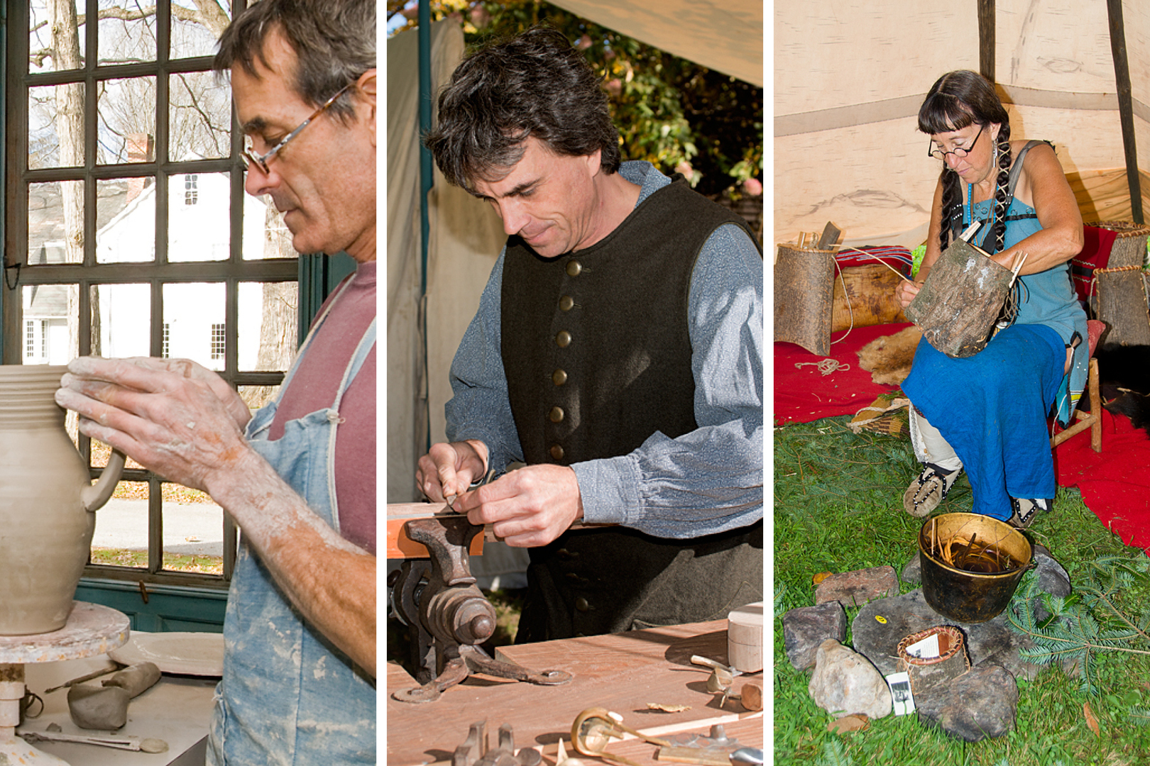 Historic Trade Demonstrations: Stoneware Pottery, Gunsmithing, Bark Basket Making, Deerfield, Massachusetts, United States