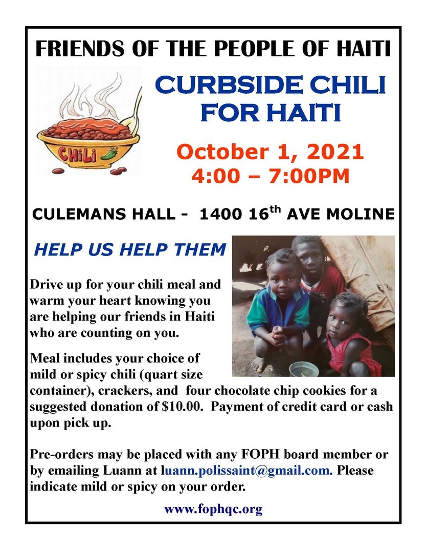 Friends of the People of Haiti - Curbside Chili for Haiti - Oct 1 - 4-7 1400 16th Ave Moline, Moline, Illinois, United States