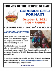 Friends of the People of Haiti - Curbside Chili for Haiti - Oct 1 - 4-7 1400 16th Ave Moline