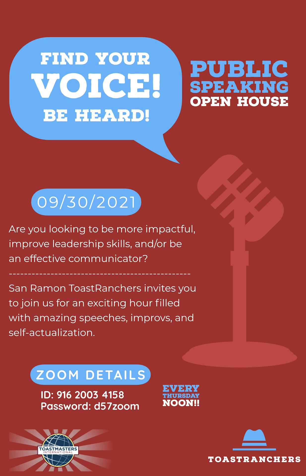 Public Speaking Open House on Zoom, Online Event