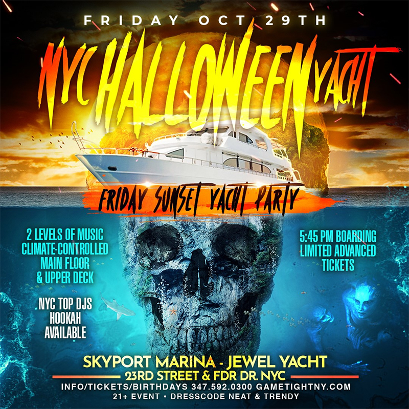 NYC Halloween Friday Sunset Ghost Yacht Cruise Skyport Marina Jewel Yacht, New York, United States