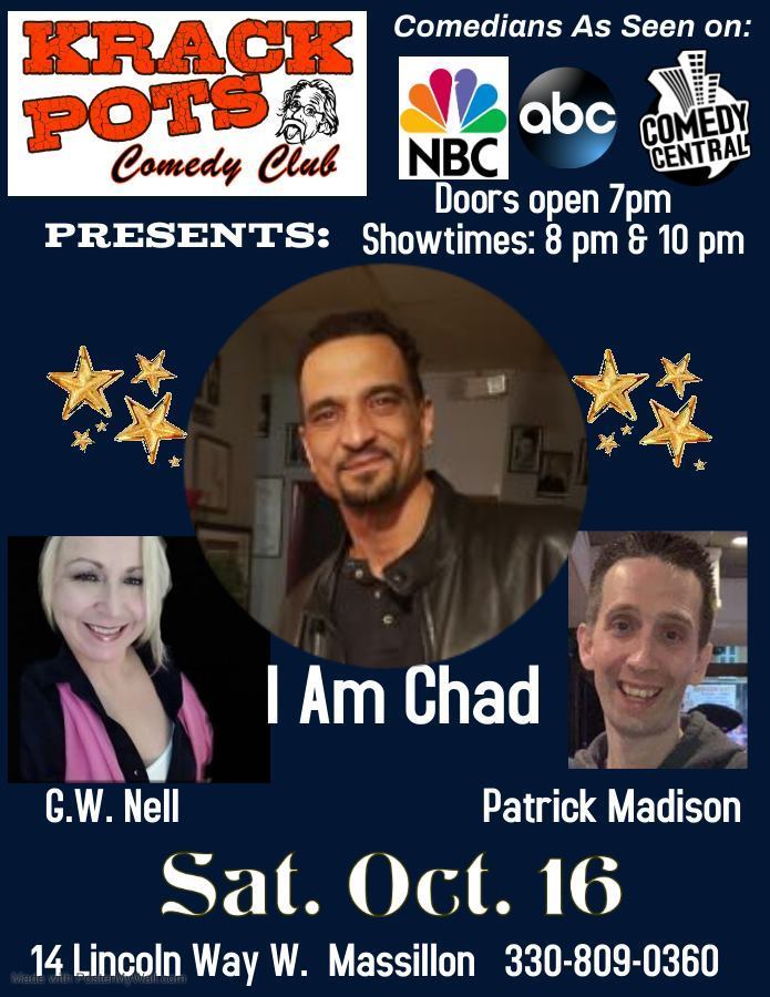Comedians Iam Chad, GW Nell, and Patrick Madison, Massillon, Ohio, United States