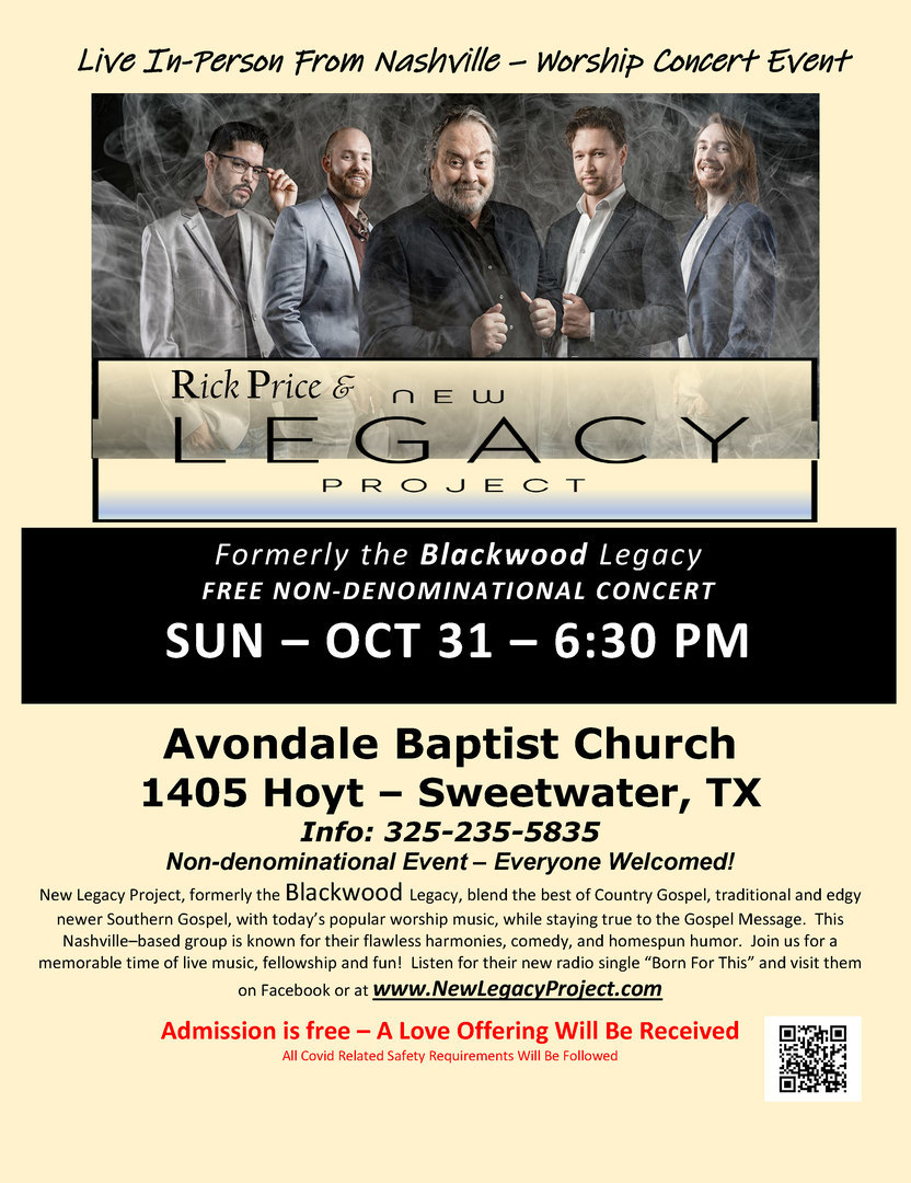 Nashville-based New Legacy Quartet in Live Concert at Avondale Baptist Church in Sweetwater, Sweetwater, Texas, United States
