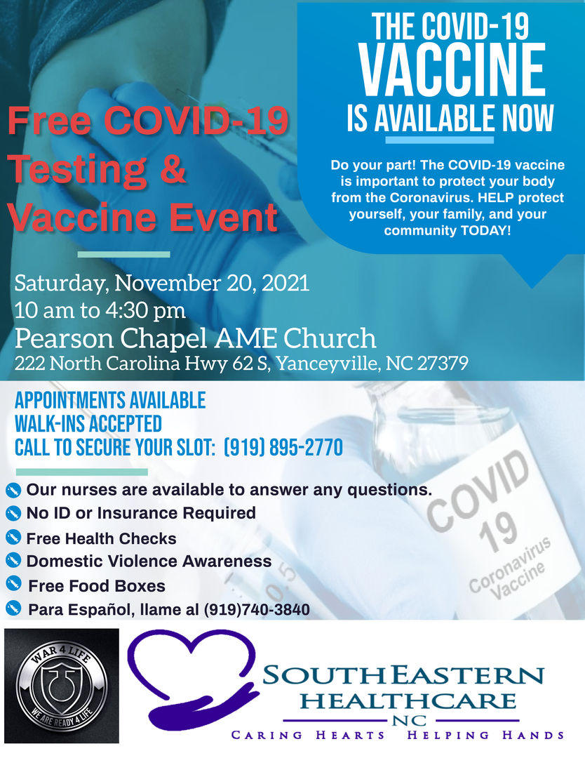 COVID-19 Testing and Vaccine Event - LET US HELP PROTECT YOU, Yanceyville, North Carolina, United States