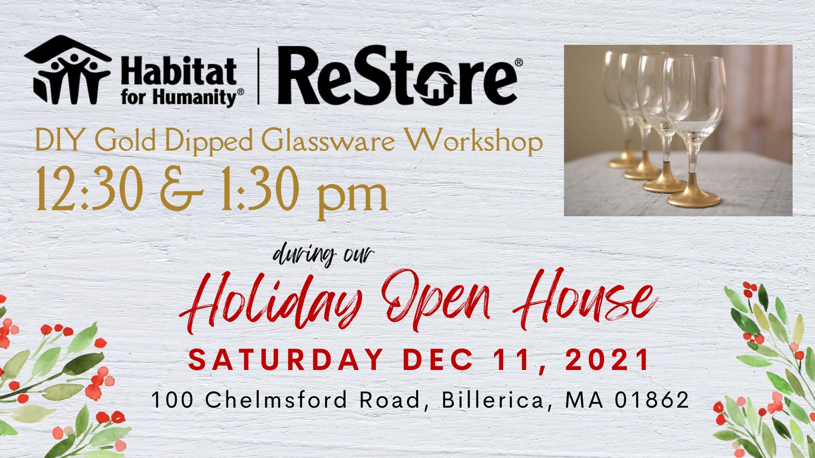 Habitat for Humanity ReStore DIY: Gold Dipped Holiday Glassware Workshops, North Billerica, Massachusetts, United States