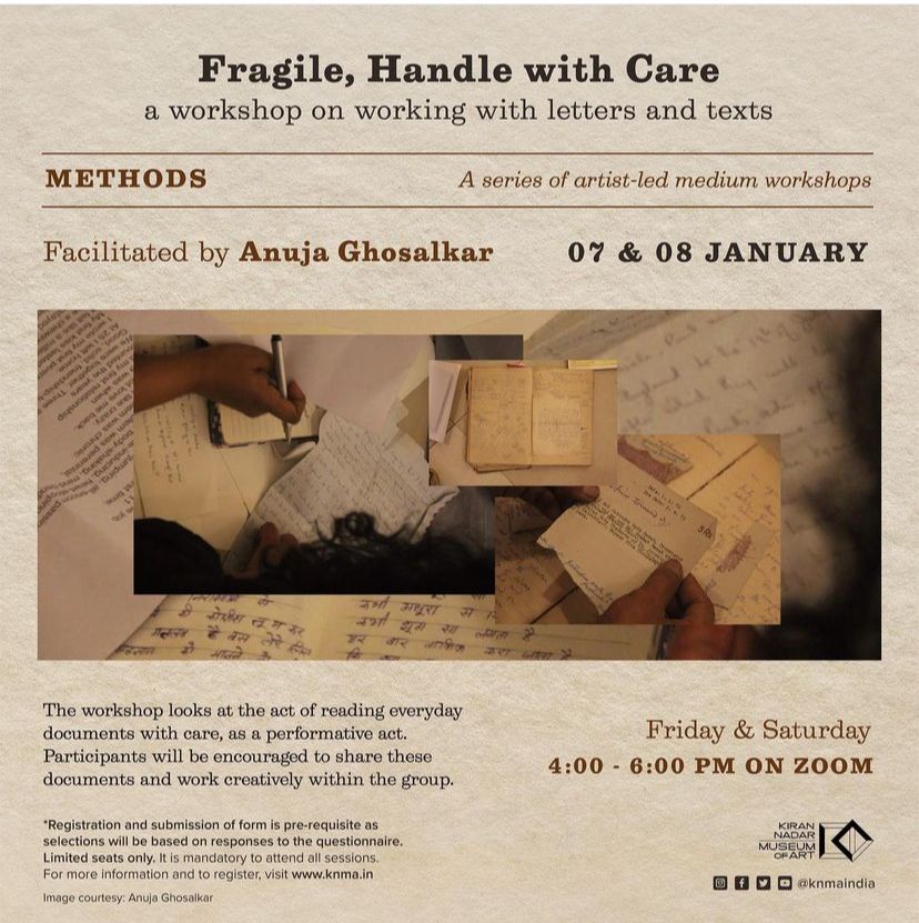 KNMA’s two day online artist led workshop 'Fragile, Handle with Care’, a part of the methods series, Online Event