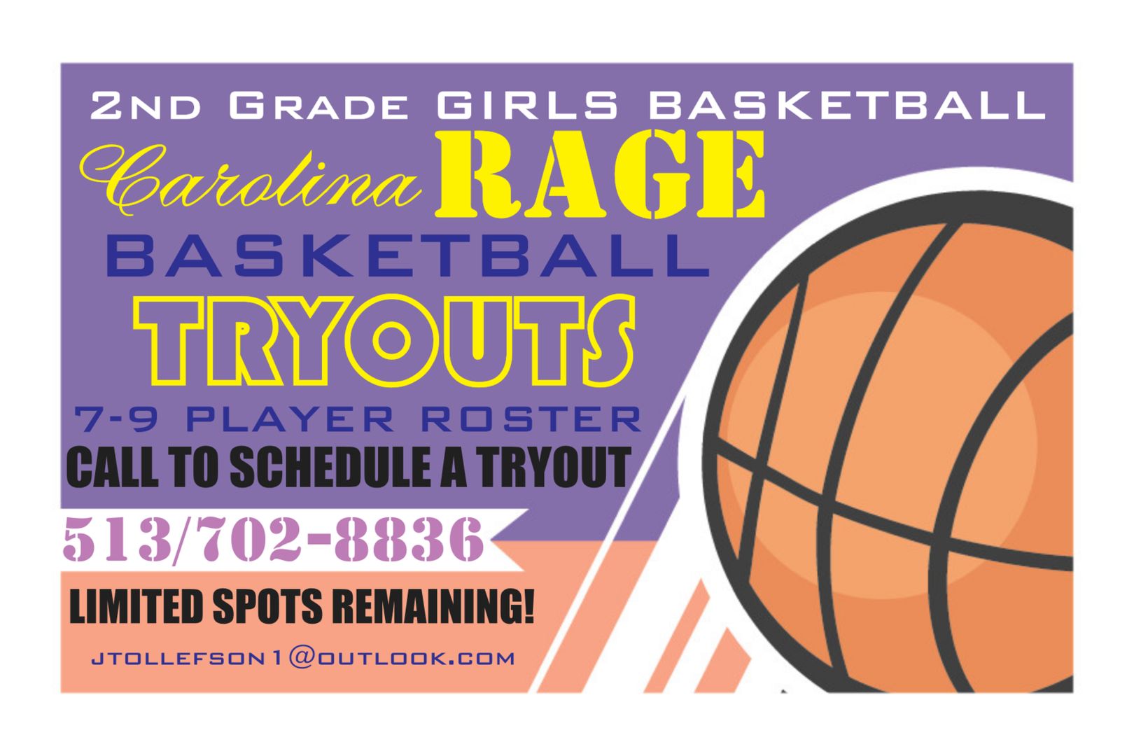 "Carolina RAGE" 2nd Gr Girls Basketball TRYOUTS Call/Text for Details. John Tollefson 513/702-8836, Easley, South Carolina, United States