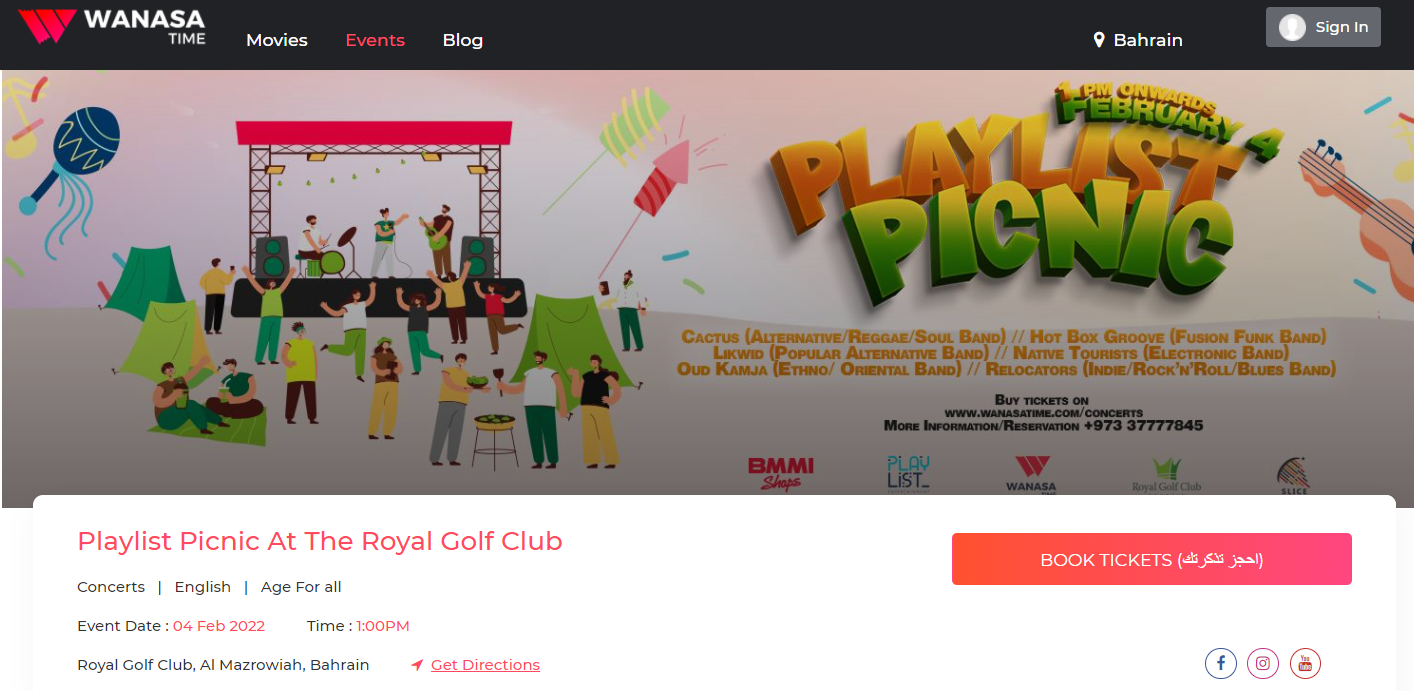 Playlist Picnic at the Royal Golf Club, Bahrain | Book Tickets Online, Royal Golf Club, Al Mazrowiah, Bahrain,Bahrain