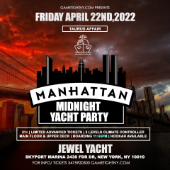 NYC Friday Taurus Midnight Yacht Party Cruise at Skyport Marina Jewel