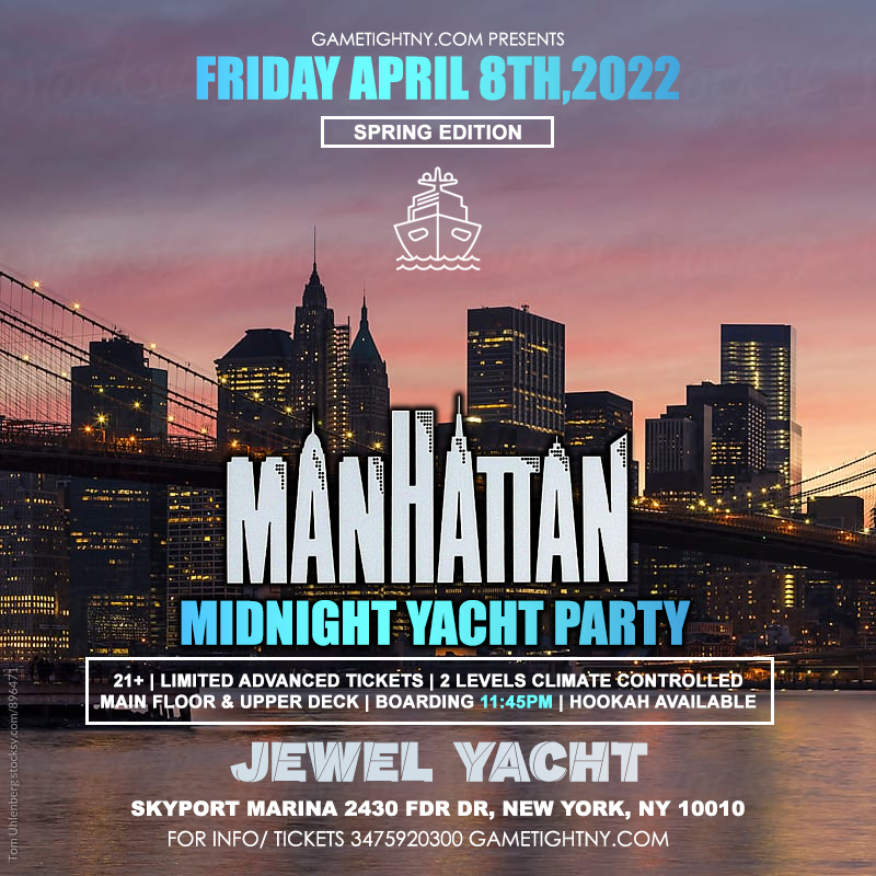 NYC Friday Spring Midnight Yacht Party Cruise at Skyport Marina Jewel 2022, New York, United States