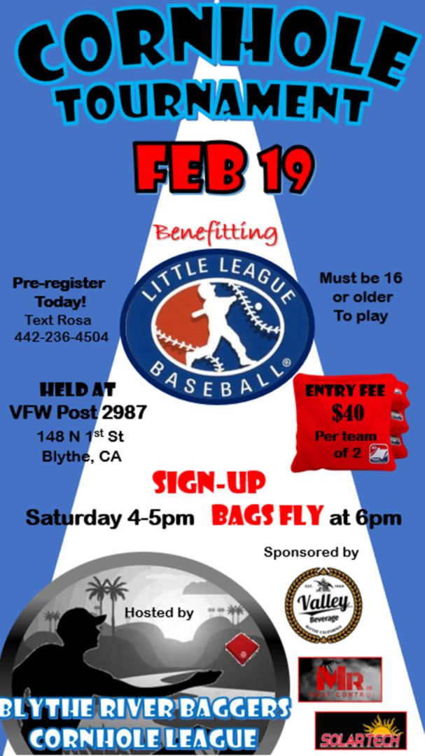 Blythe River Baggers Cornhole Tournament, Fundraiser Benefitting Little League Baseball, Blythe, California, United States