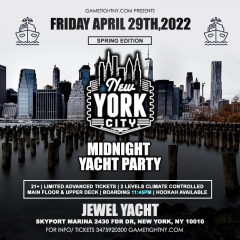 NYC Friday Spring Midnight Yacht Party Cruise at Skyport Marina Jewel 2022