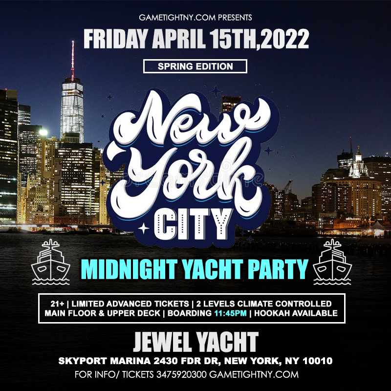 NY Friday Spring Midnight Yacht Party Cruise at Skyport Marina Jewel 2022, New York, United States