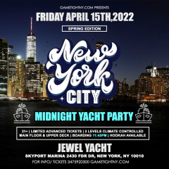 NY Friday Spring Midnight Yacht Party Cruise at Skyport Marina Jewel 2022