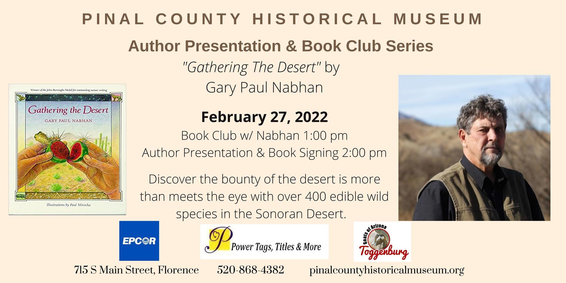 Author Presentation and Book Club with Gary Nabhan, Florence, Arizona, United States