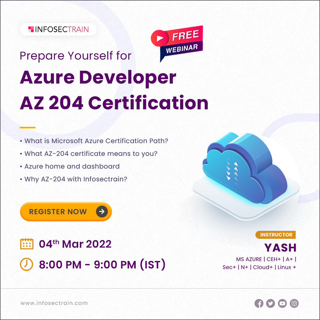 Free webinar on Prepare Yourself for Azure Developer AZ 204 Certification, Online Event