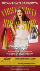 First Friday Sip and Shop Downtown Sarasota from 5-8 pm, March 4, 2022