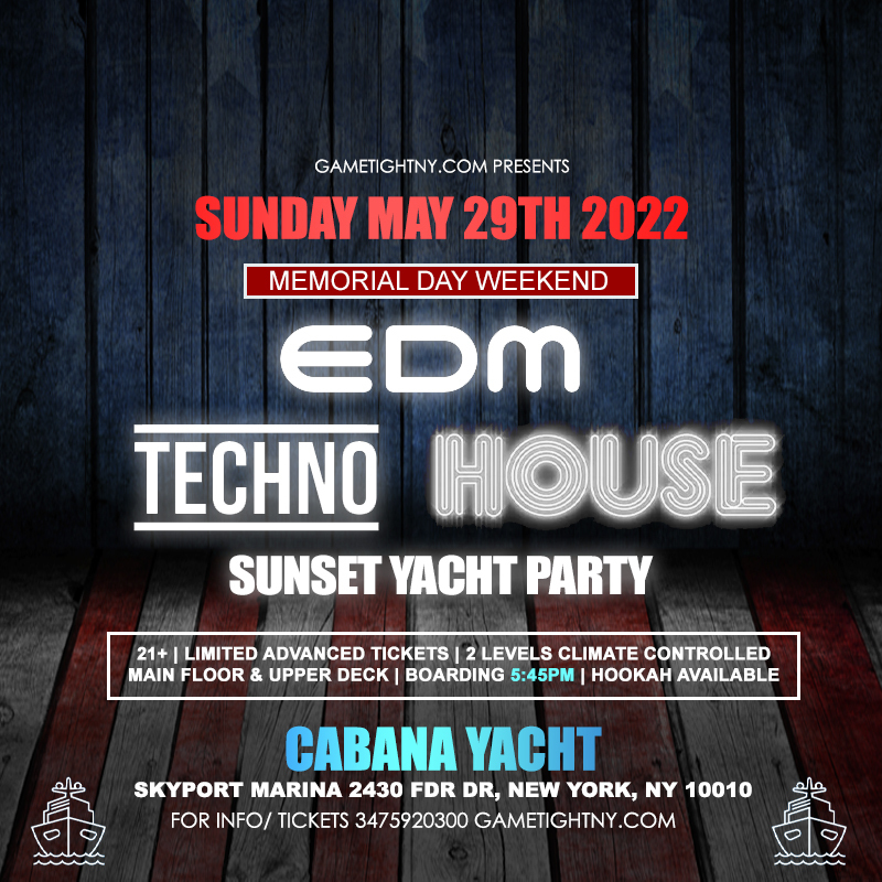 MDW Techno NYC Sunday Sunset Cabana Yacht Party Cruise Skyport Marina 2022, New York, United States