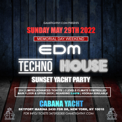 MDW Techno NYC Sunday Sunset Cabana Yacht Party Cruise Skyport Marina 2022