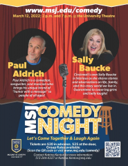 MSJ Comedy Night Sat 3/12/2022 at 2pm and 7pm, Tickets $20 Adv / $25 Door Sally Baucke / Paul Aldrich