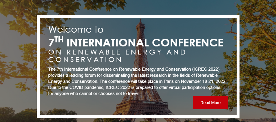 2022 7th International Conference on Renewable Energy and Conservation (ICREC 2022), Paris, France