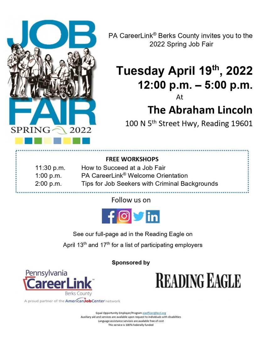 Spring 2022 Job Fair PA CareerLink Berks County, Reading, Pennsylvania, United States