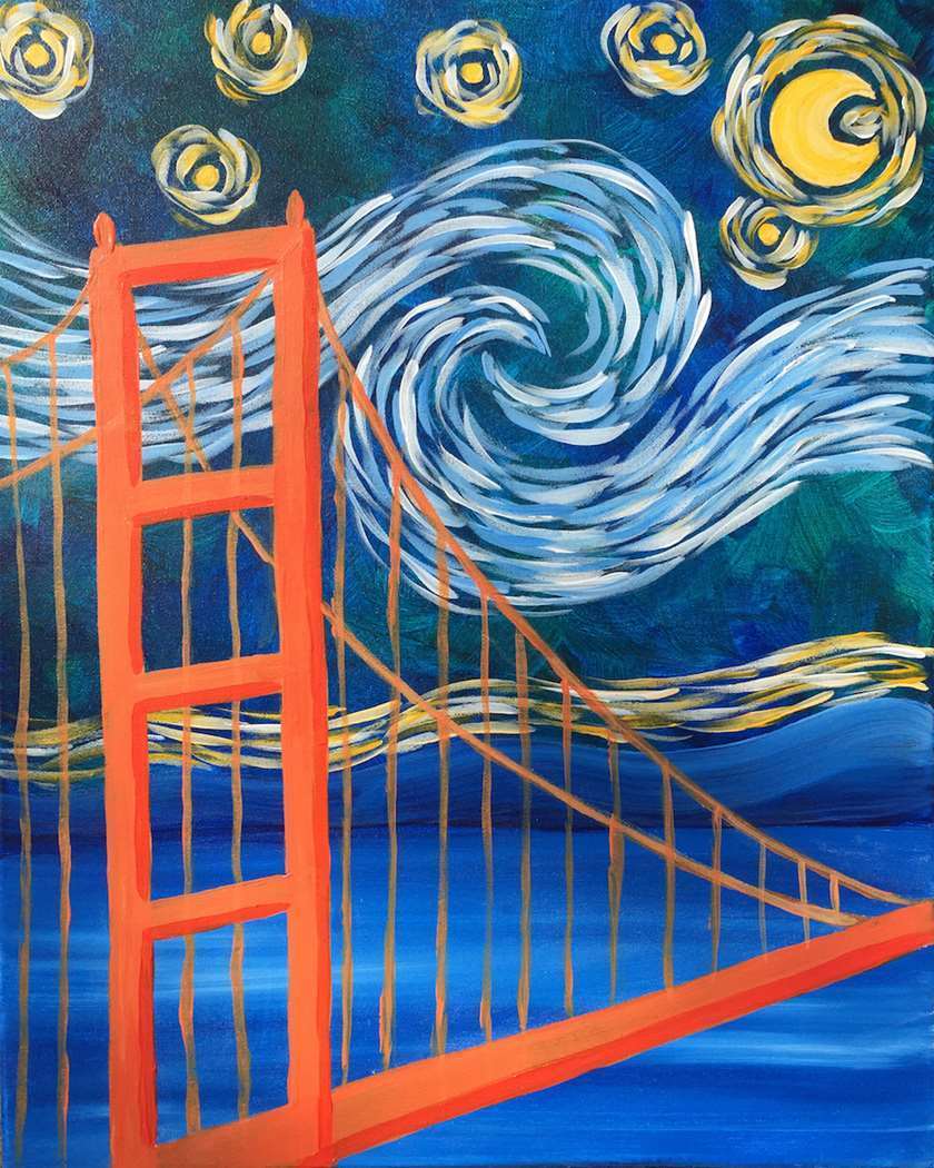 $42 In-Studio Paint and Sip: Starry Night Over the Gate, 94066, California, United States